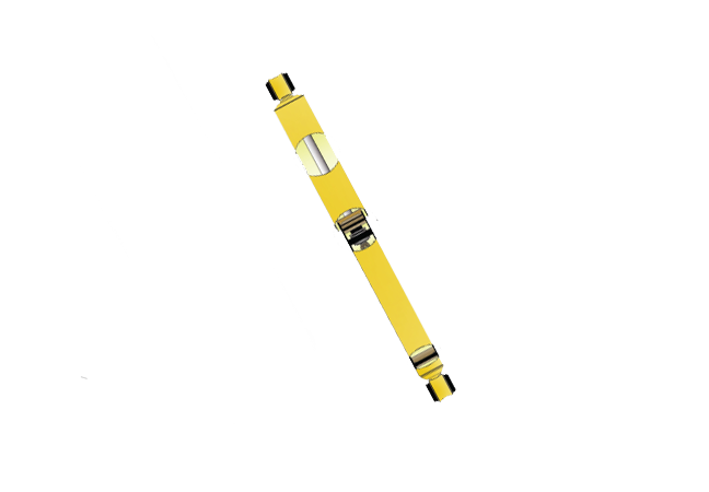 Red IKOMA shock absorber displayed in a workshop